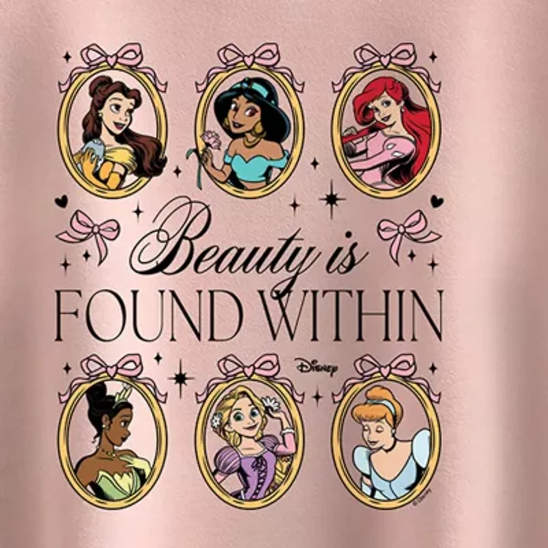 Disney Collection Little & Big Kid Girls Crew Neck Short Sleeve Regular Fit Ariel Belle Cinderella Graphic T-Shirt