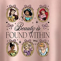 Disney Collection Little & Big Kid Girls Crew Neck Short Sleeve Regular Fit Ariel Belle Cinderella Graphic T-Shirt