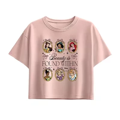 Disney Collection Little & Big Kid Girls Crew Neck Short Sleeve Regular Fit Ariel Belle Cinderella Graphic T-Shirt