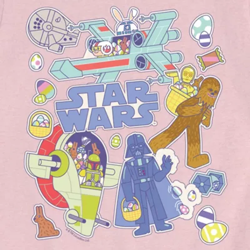 Disney Collection Little & Big Kid Girls Crew Neck Short Sleeve Regular Fit Star Wars Graphic T-Shirt