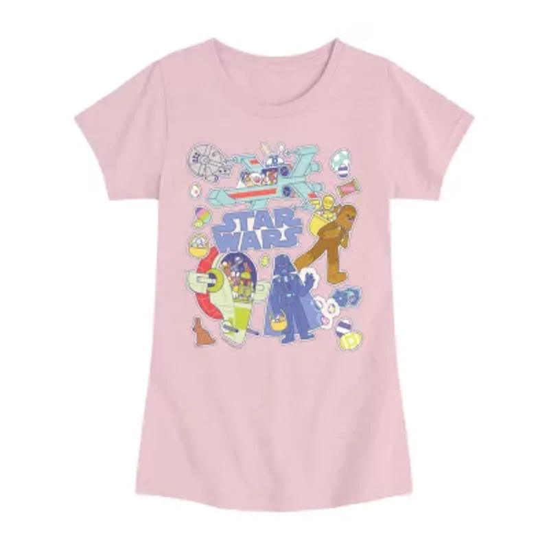 Disney Collection Little & Big Kid Girls Crew Neck Short Sleeve Regular Fit Star Wars Graphic T-Shirt