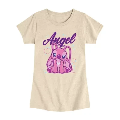Disney Collection Little & Big Kid Girls Crew Neck Short Sleeve Regular Fit Lilo Stitch Graphic T-Shirt