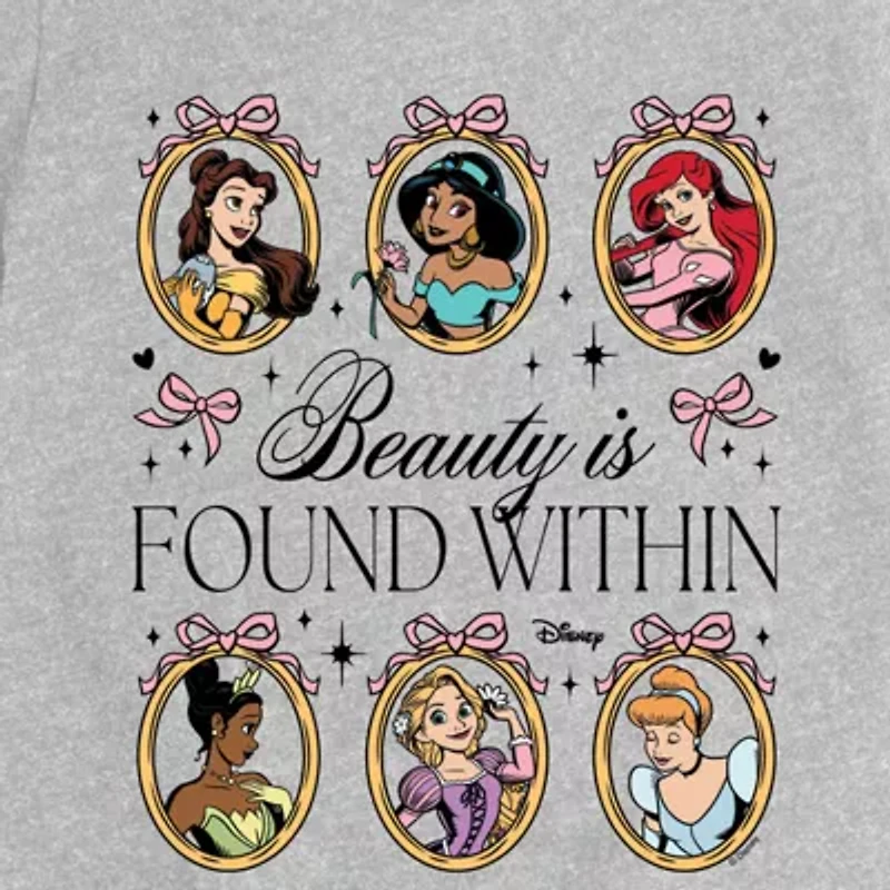 Disney Collection Toddler Girls Crew Neck Short Sleeve Regular Fit Ariel Belle Cinderella Graphic T-Shirt