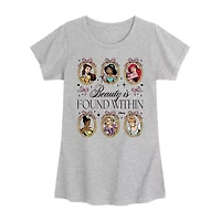 Disney Collection Toddler Girls Crew Neck Short Sleeve Regular Fit Ariel Belle Cinderella Graphic T-Shirt