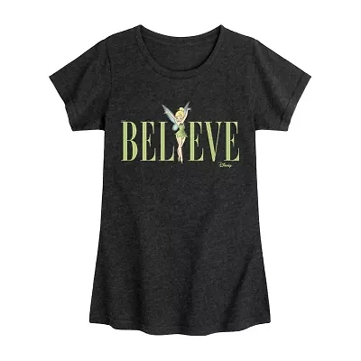 Disney Collection Little & Big Kid Girls Crew Neck Short Sleeve Regular Fit Fairies Tinker Bell Graphic T-Shirt