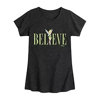 Disney Collection Little & Big Kid Girls Crew Neck Short Sleeve Regular Fit Fairies Tinker Bell Graphic T-Shirt