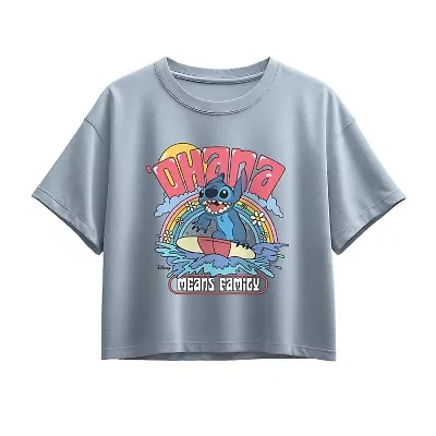 Disney Collection Little & Big Kid Girls Crew Neck Short Sleeve Regular Fit Lilo Stitch Graphic T-Shirt