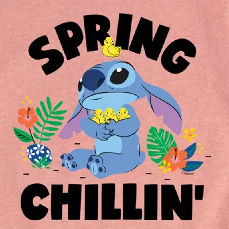 Disney Collection Little & Big Kid Girls Crew Neck Short Sleeve Regular Fit Lilo Stitch Graphic T-Shirt