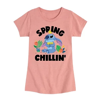 Disney Collection Little & Big Kid Girls Crew Neck Short Sleeve Regular Fit Lilo Stitch Graphic T-Shirt