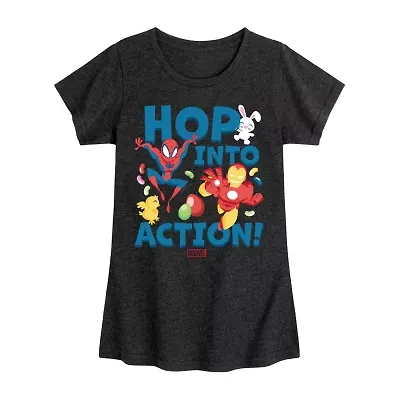 Disney Collection Little & Big Kid Girls Crew Neck Short Sleeve Regular Fit Iron Man Spiderman Graphic T-Shirt