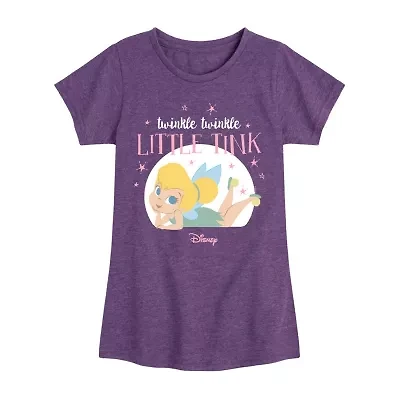 Disney Collection Toddler Girls Crew Neck Short Sleeve Regular Fit Fairies Tinker Bell Graphic T-Shirt