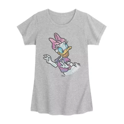 Disney Collection Little & Big Kid Girls Crew Neck Short Sleeve Regular Fit Daisy Duck Graphic T-Shirt