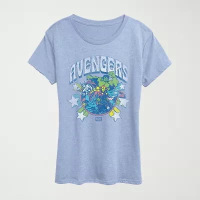 Avengers Stars Tonal Washed Womens Crew Neck Short Sleeve Classic Fit Graphic T-Shirt