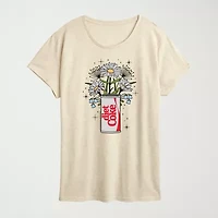 Flowers With Coke Can Womens Crew Neck Short Sleeve Classic Fit Graphic T-Shirt