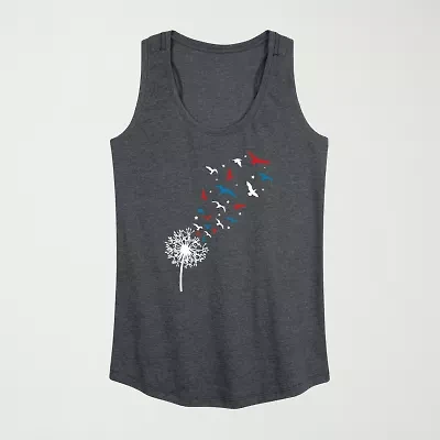 Patriotic Dandelion Birds Womens Crew Neck Sleeveless Tank Top