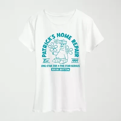 Patricks Home Repair Womens Crew Neck Short Sleeve Classic Fit Spongebob Graphic T-Shirt