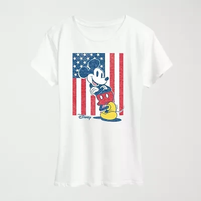 Mickey Vertical American Flag Womens Crew Neck Short Sleeve Classic Fit Mouse Graphic T-Shirt