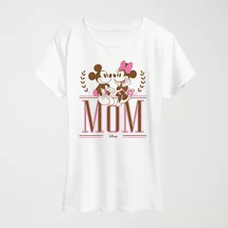 Mom Prep Collegiate Womens Crew Neck Short Sleeve Classic Fit Mickey Mouse Minnie Graphic T-Shirt