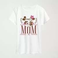 Mom Prep Collegiate Womens Crew Neck Short Sleeve Classic Fit Mickey Mouse Minnie Graphic T-Shirt