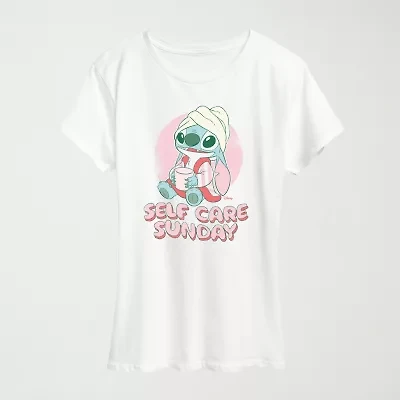 Stitch Self Care Womens Crew Neck Short Sleeve Classic Fit Graphic T-Shirt
