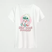 Stitch Self Care Womens Crew Neck Short Sleeve Classic Fit Graphic T-Shirt