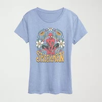 Spiderman Florals Womens Crew Neck Short Sleeve Classic Fit Graphic T-Shirt