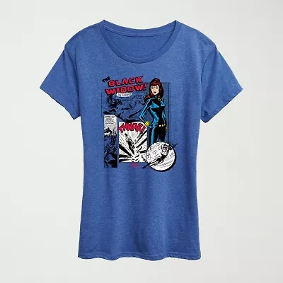 Black Widow Panels Womens Crew Neck Short Sleeve Classic Fit Marvel Graphic T-Shirt