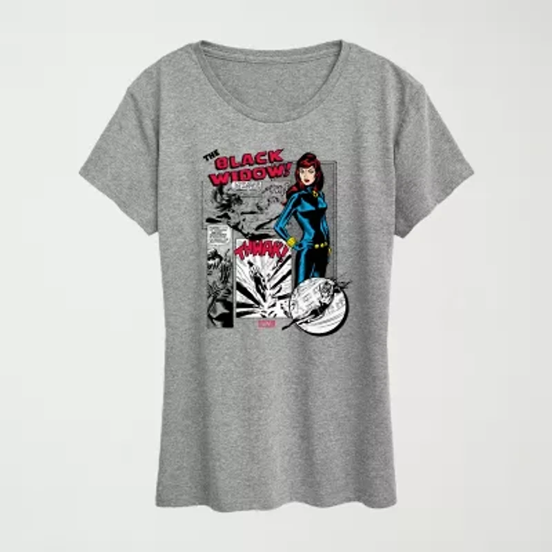 Black Widow Panels Womens Crew Neck Short Sleeve Classic Fit Marvel Graphic T-Shirt