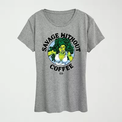 Savage Without Coffee Womens Crew Neck Short Sleeve Classic Fit Marvel Graphic T-Shirt