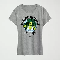 Savage Without Coffee Womens Crew Neck Short Sleeve Classic Fit Marvel Graphic T-Shirt