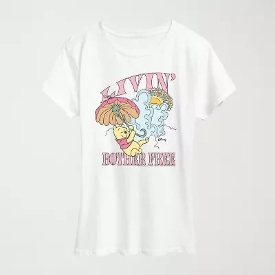Livin Bother Free Womens Crew Neck Short Sleeve Classic Fit Winnie The Pooh Graphic T-Shirt