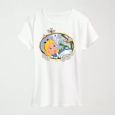 Alice Daisies Womens Crew Neck Short Sleeve Classic Fit Wonderland Graphic T-Shirt