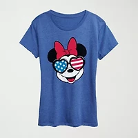 Minnie Flag Glasses Womens Crew Neck Short Sleeve Classic Fit Mouse Graphic T-Shirt