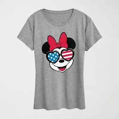 Minnie Flag Glasses Womens Crew Neck Short Sleeve Classic Fit Mouse Graphic T-Shirt