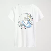 Alice Circle Of Flowers Womens Crew Neck Short Sleeve Classic Fit Wonderland Graphic T-Shirt
