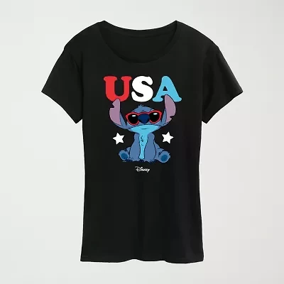 Stitch Usa Sunglasses Womens Crew Neck Short Sleeve Classic Fit Graphic T-Shirt