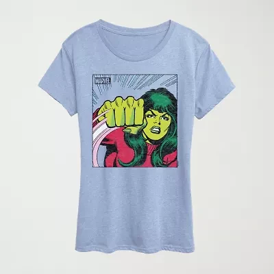 Sh Comic Panel Womens Crew Neck Short Sleeve Classic Fit Marvel Graphic T-Shirt