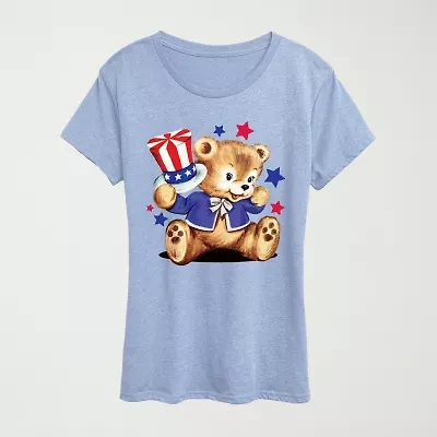 Patriotic Bear Womens Crew Neck Short Sleeve Classic Fit Graphic T-Shirt