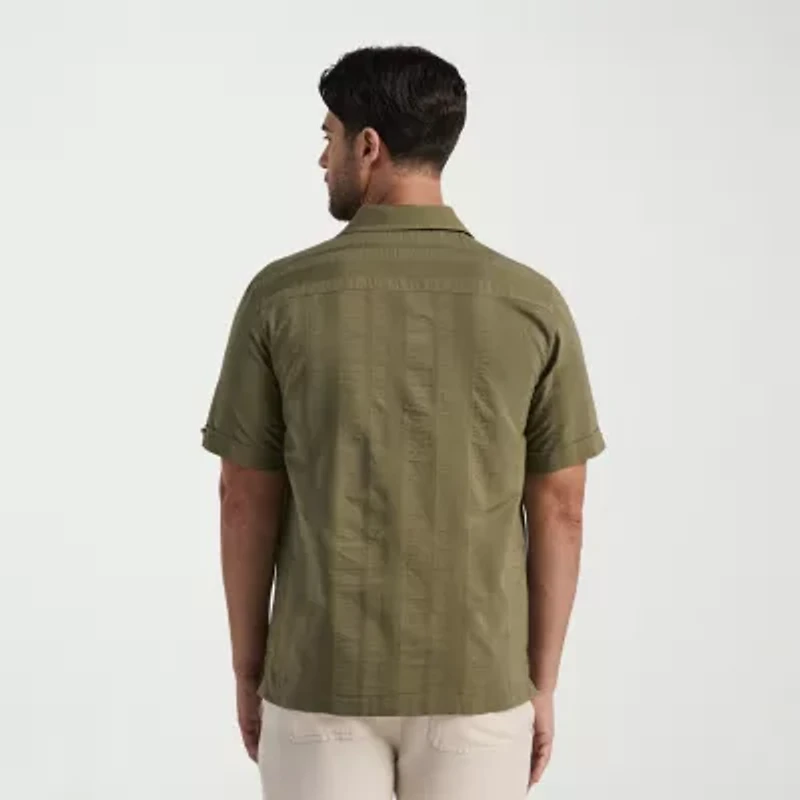 Cubavera Seersucker Texture Mens Short Sleeve Regular Fit Button-Down Shirt