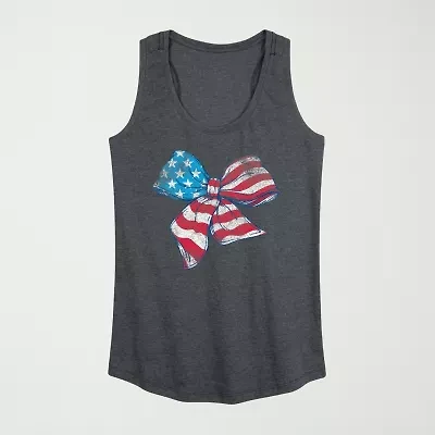 American Flag Bow Womens Crew Neck Sleeveless Tank Top