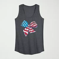 American Flag Bow Womens Crew Neck Sleeveless Tank Top