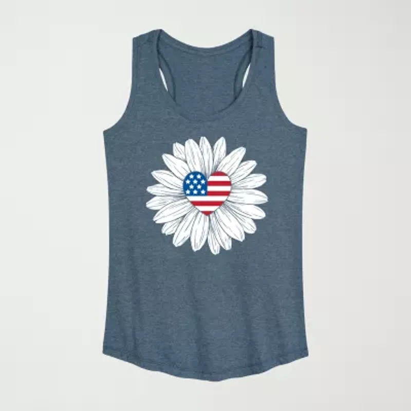 Daisy Flag Heart Center Womens Crew Neck Sleeveless Duck Tank Top