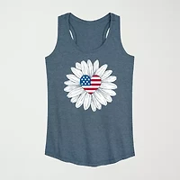 Daisy Flag Heart Center Womens Crew Neck Sleeveless Duck Tank Top