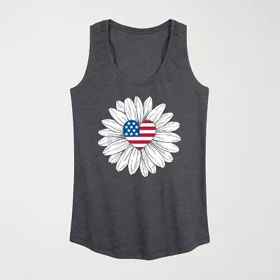 Daisy Flag Heart Center Womens Crew Neck Sleeveless Duck Tank Top