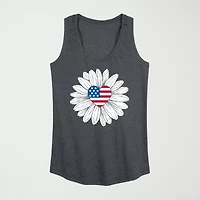 Daisy Flag Heart Center Womens Crew Neck Sleeveless Duck Tank Top