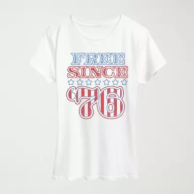 Free Since 76 Womens Crew Neck Short Sleeve Classic Fit Graphic T-Shirt