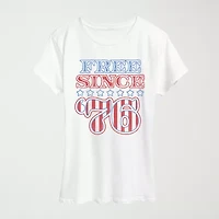 Free Since 76 Womens Crew Neck Short Sleeve Classic Fit Graphic T-Shirt