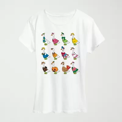 Seasonal Geese Womens Crew Neck Short Sleeve Classic Fit Graphic T-Shirt