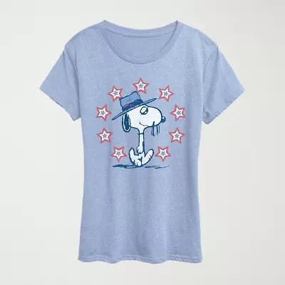 Spike Americana Womens Crew Neck Short Sleeve Classic Fit Peanuts Graphic T-Shirt