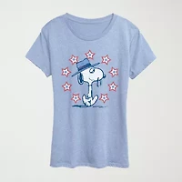 Spike Americana Womens Crew Neck Short Sleeve Classic Fit Peanuts Graphic T-Shirt